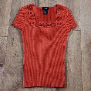 Vintage Ribbed Stretch Blouse in Orange